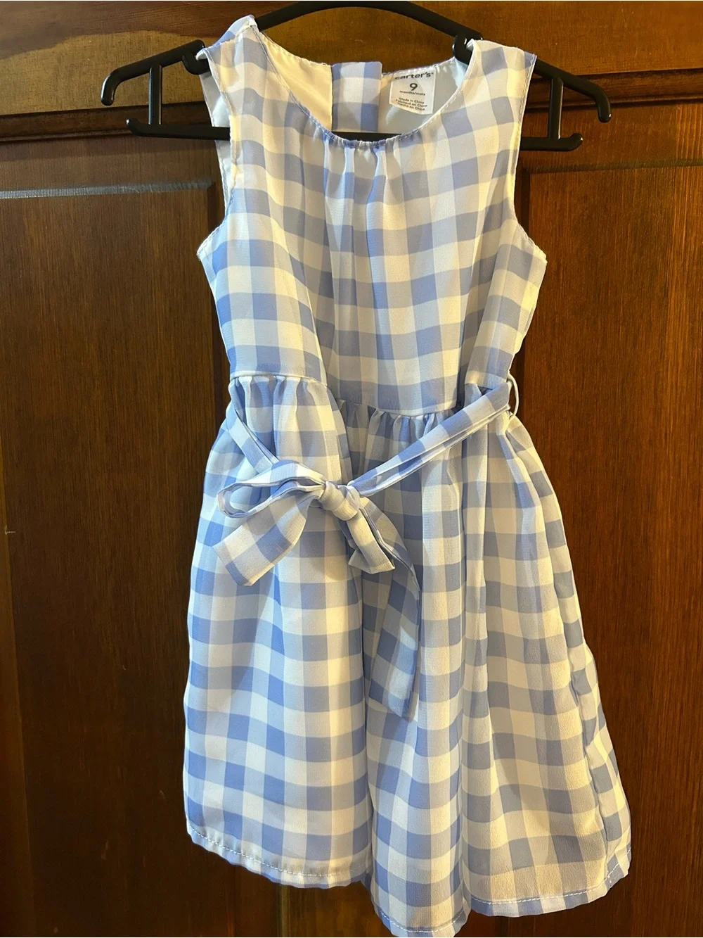 Carter's | Dresses | Carters Light Blue And White Gingham Dress With Waist Tie
